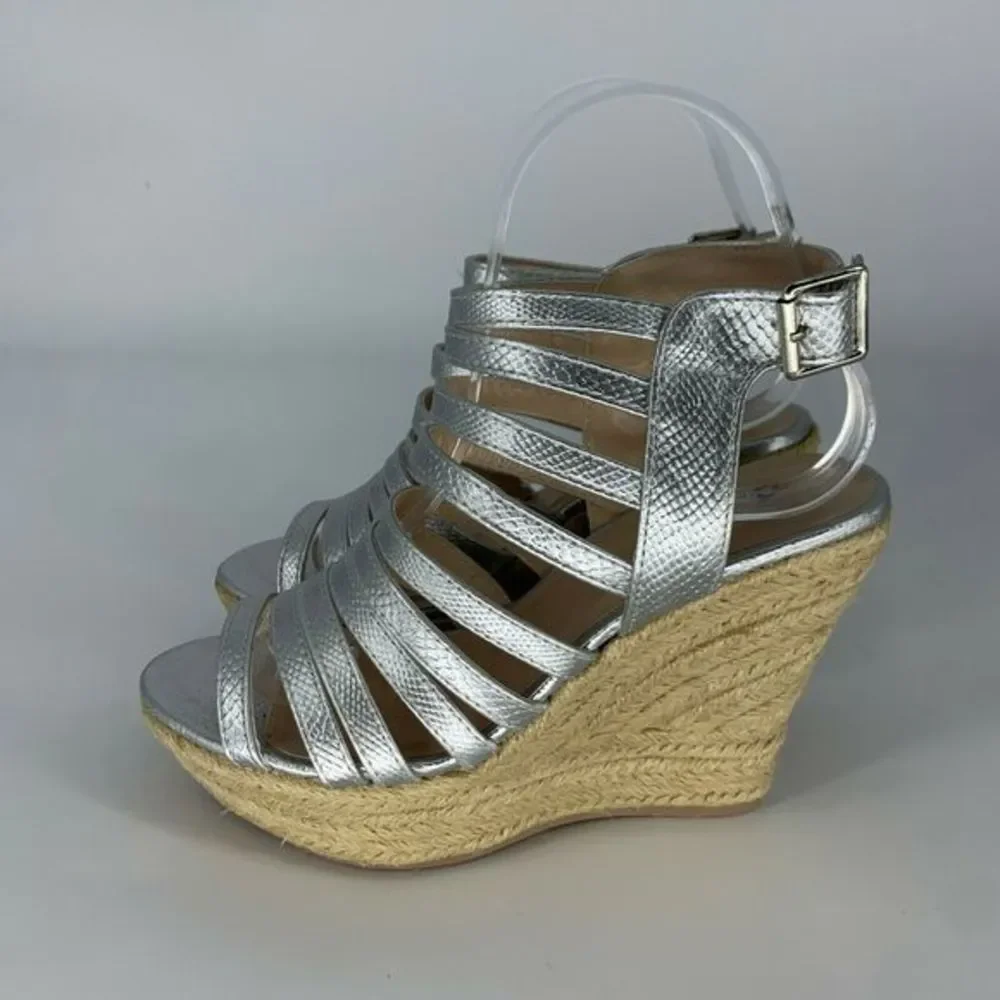 QUPID Cage Open Toe Wedge Sandals‎ Slingback Heels